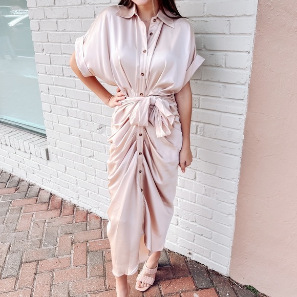 Mable Dresses & Skirts - Tie Front Button Down Satin Dress